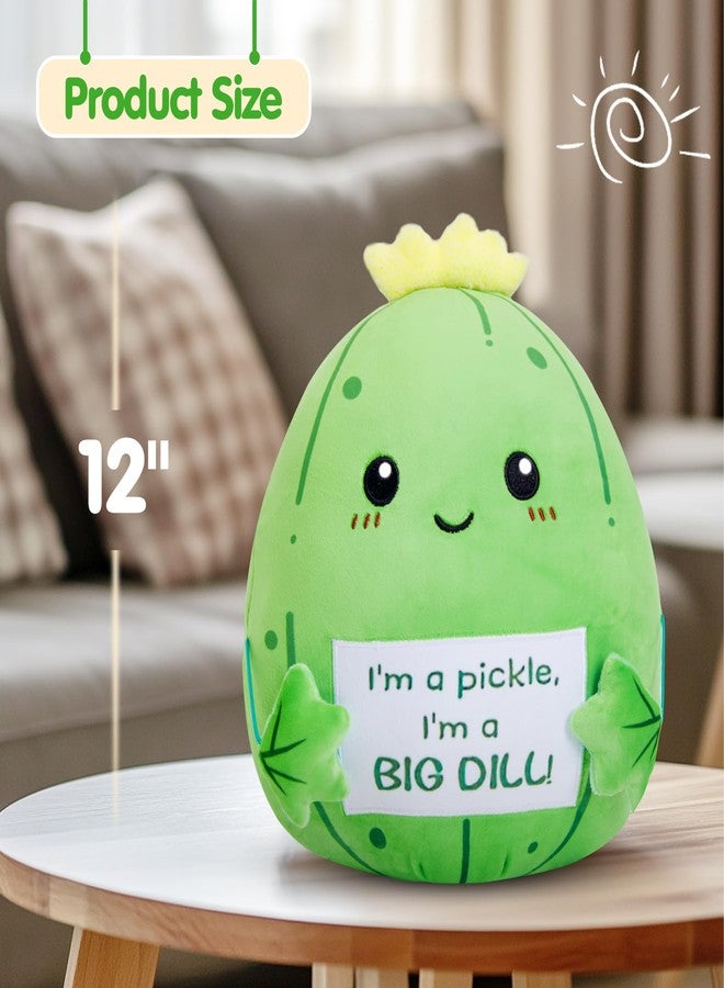 WEWILL Emotional Encouragement Support Pickle Plush Pillow, 12" Positive Green Stuffed Pickle Plush Toy with “I’m a Big Dill!” Sign, Funny Cucumber Encouraging Gift for Kids Friends Coworkers - Image 3